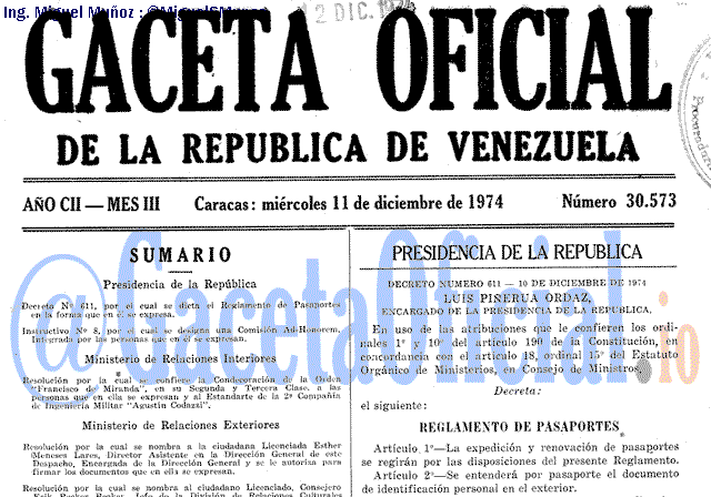 Gaceta Oficial 30573 del 11 Diciembre 1974