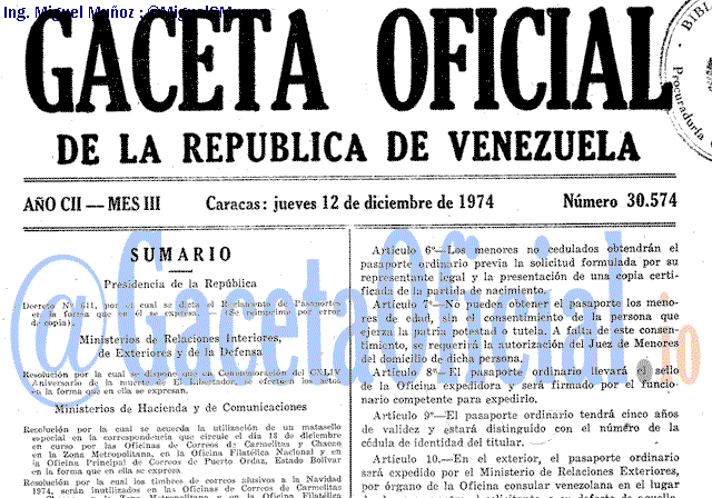 Gaceta Oficial 30574 del 12 Diciembre 1974