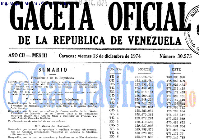 Gaceta Oficial 30575 del 13 Diciembre 1974