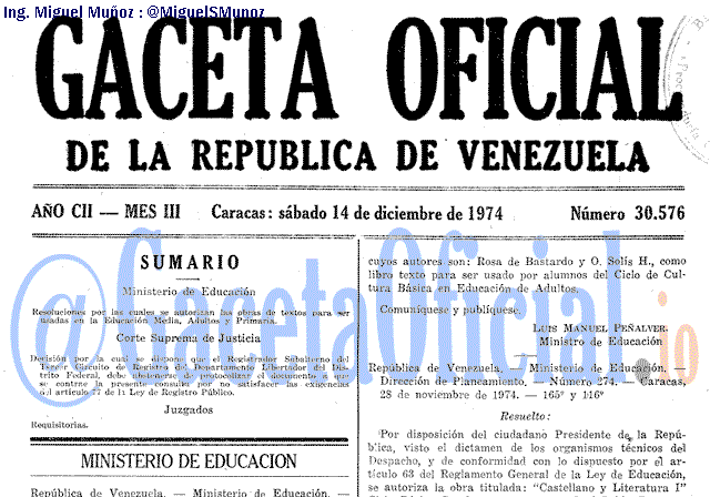 Gaceta Oficial 30576 del 14 Diciembre 1974