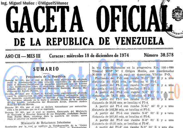 Gaceta Oficial 30578 del 18 Diciembre 1974