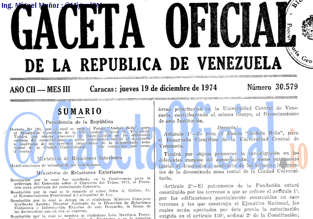 Gaceta Oficial 30579 del 19 Diciembre 1974