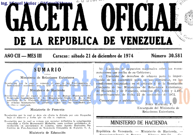 Gaceta Oficial 30581 del 21 Diciembre 1974