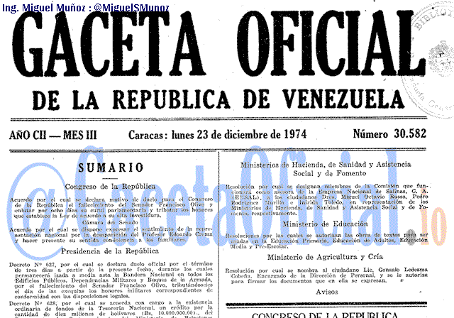 Gaceta Oficial 30582 del 23 Diciembre 1974