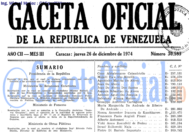 Gaceta Oficial 30583 del 26 Diciembre 1974