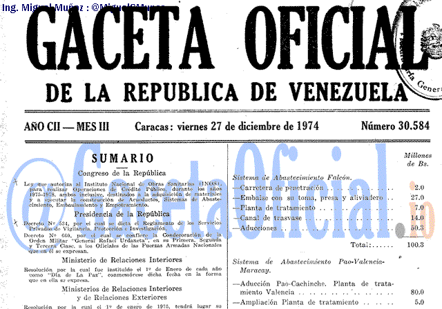 Gaceta Oficial 30584 del 27 Diciembre 1974