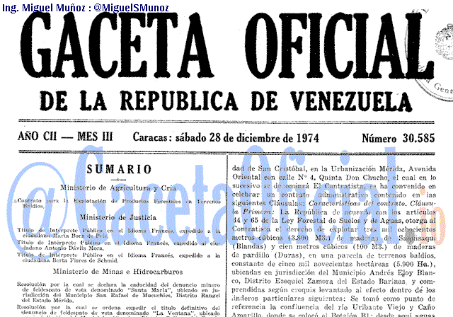Gaceta Oficial 30585 del 28 Diciembre 1974