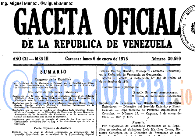 Gaceta Oficial 30590 del 6 Enero 1975