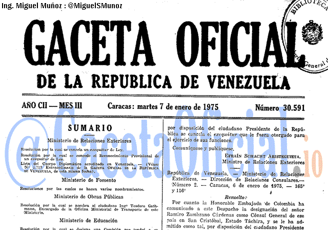 Gaceta Oficial 30591 del 7 Enero 1975