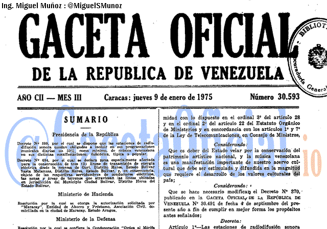 Gaceta Oficial 30593 del 9 Enero 1975