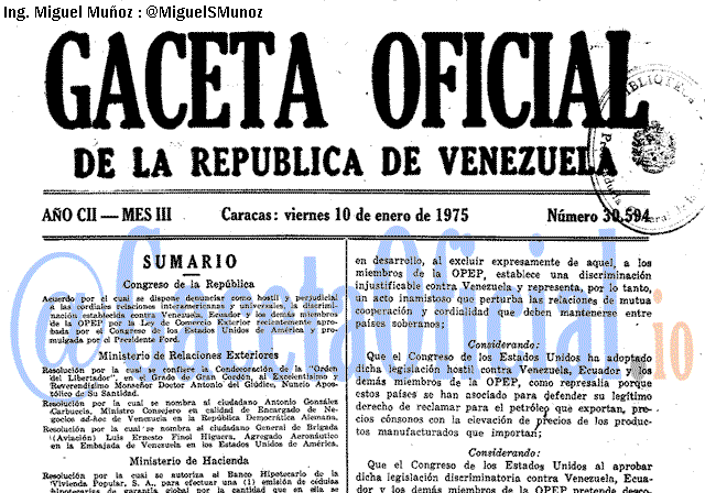 Gaceta Oficial 30594 del 10 Enero 1975