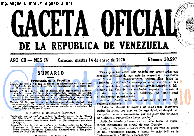 Gaceta Oficial 30597 del 14 Enero 1975