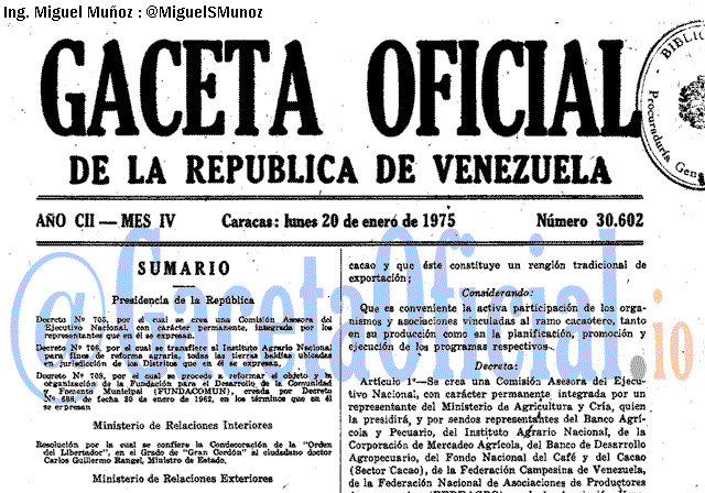 Gaceta Oficial 30602 del 20 Enero 1975