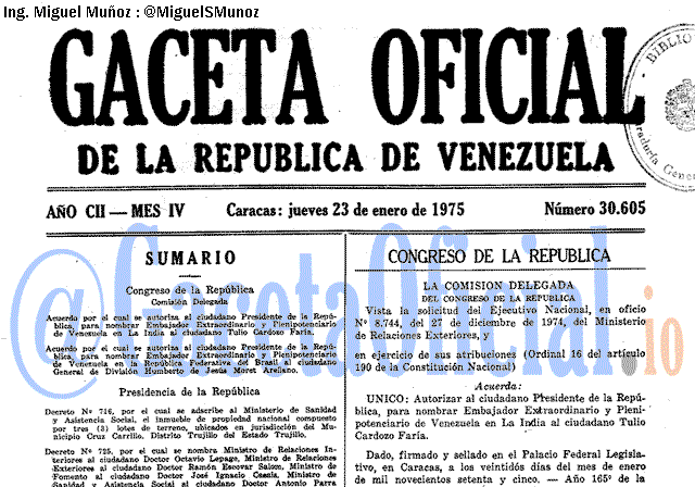 Gaceta Oficial 30605 del 23 Enero 1975
