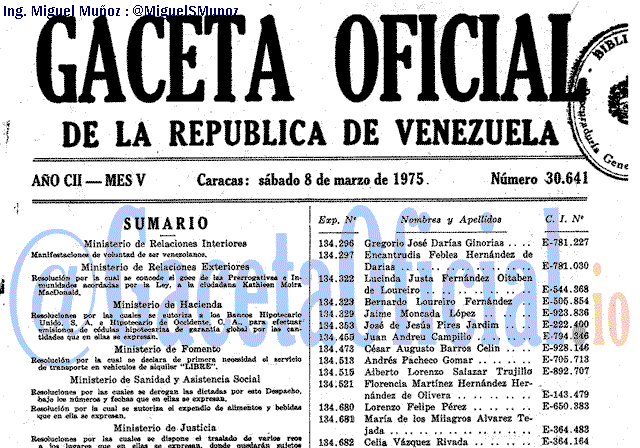 Gaceta Oficial 30641 del 8 Marzo 1975