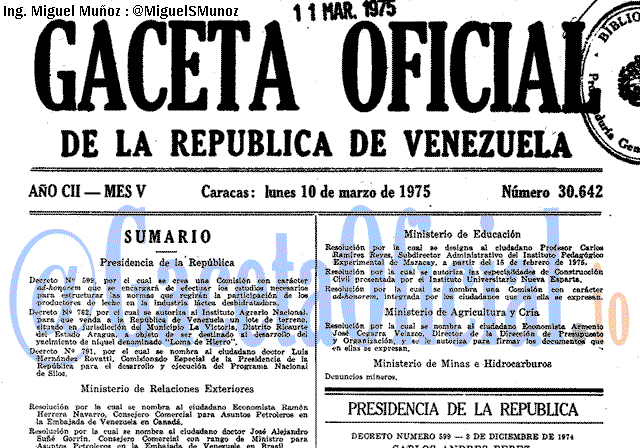 Gaceta Oficial 30642 del 10 Marzo 1975