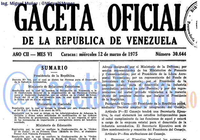 Gaceta Oficial 30644 del 12 Marzo 1975