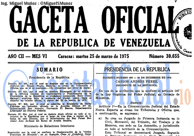 Gaceta Oficial 30655 del 25 Marzo 1975