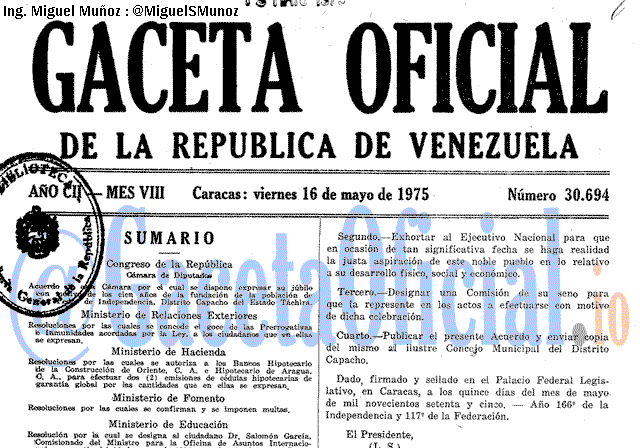 Gaceta Oficial 30694 del 16 Mayo 1975