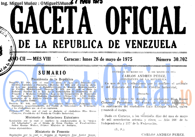 Gaceta Oficial 30702 del 26 Mayo 1975