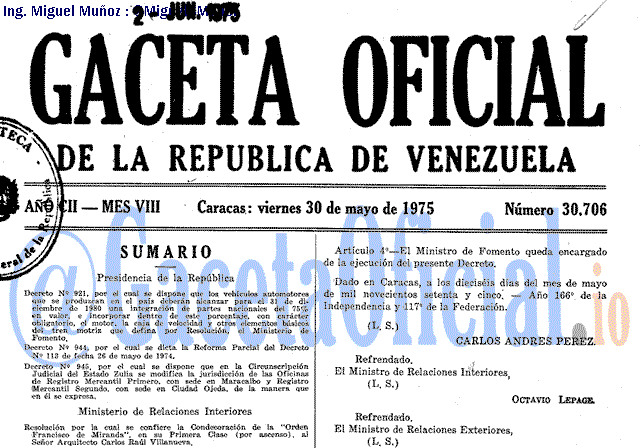 Gaceta Oficial 30706 del 30 Mayo 1975