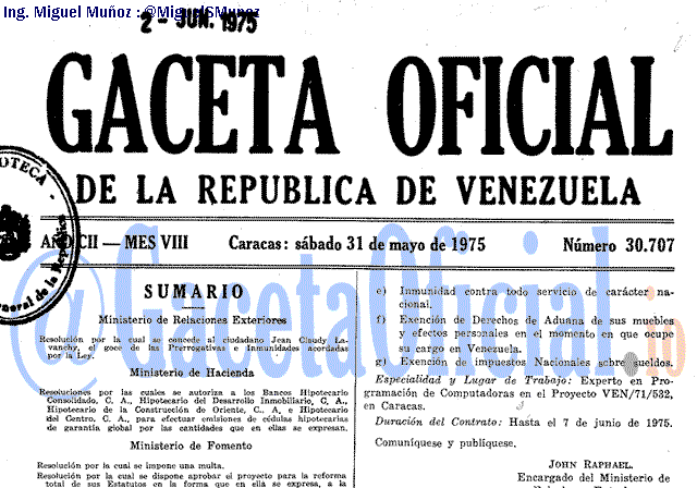 Gaceta Oficial 30707 del 31 Mayo 1975