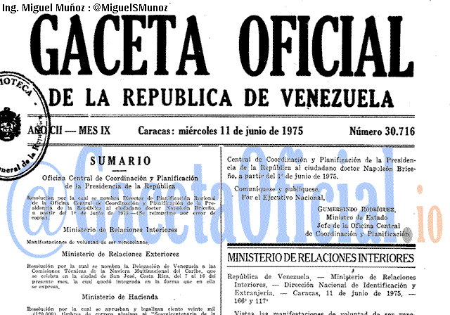 Gaceta Oficial 30716 del 11 Junio 1975