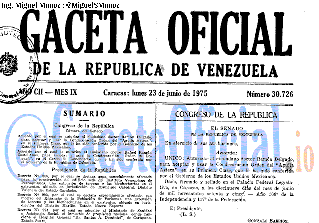 Gaceta Oficial 30726 del 23 Junio 1975