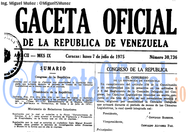Gaceta Oficial 30736 del 7 Julio 1975