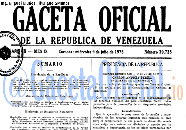 Gaceta Oficial 30738 del 9 Julio 1975