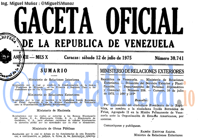 Gaceta Oficial 30741 del 12 Julio 1975
