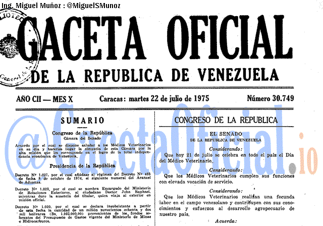 Gaceta Oficial 30749 del 22 Julio 1975