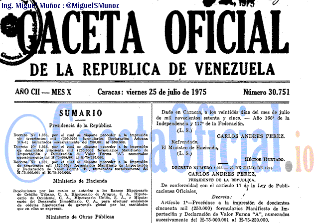 Gaceta Oficial 30751 del 25 Julio 1975