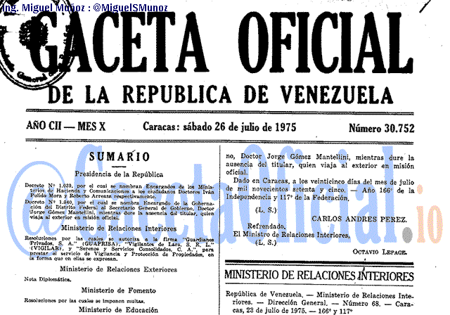 Gaceta Oficial 30752 del 26 Julio 1975