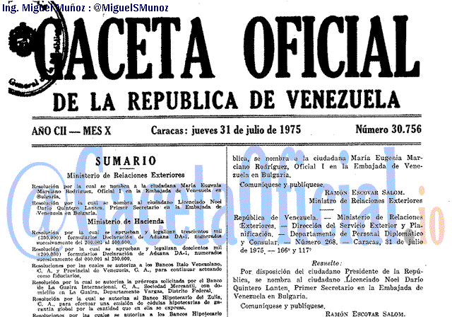Gaceta Oficial 30756 del 31 Julio 1975