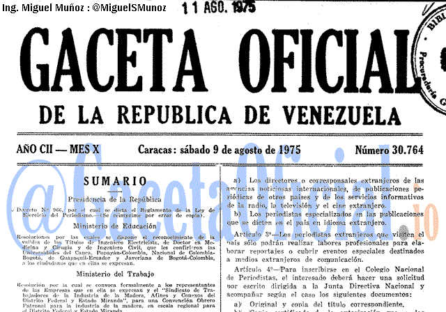 Gaceta Oficial 30764 del 9 Agosto 1975