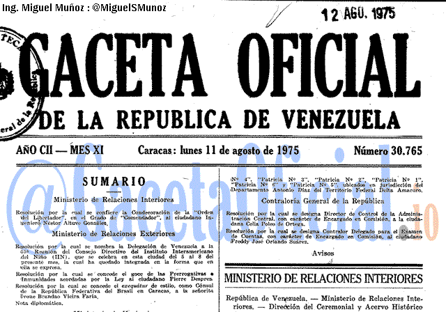 Gaceta Oficial 30765 del 11 Agosto 1975
