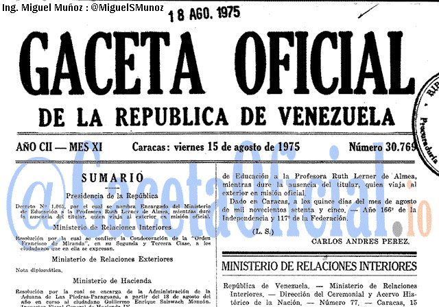 Gaceta Oficial 30769 del 15 Agosto 1975