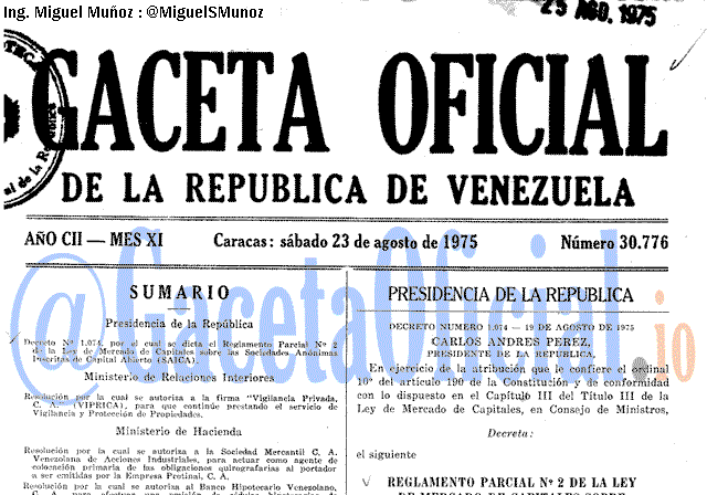 Gaceta Oficial 30776 del 23 Agosto 1975