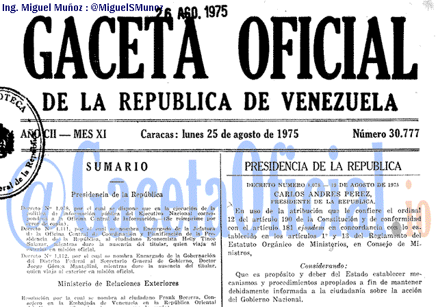 Gaceta Oficial 30777 del 25 Agosto 1975