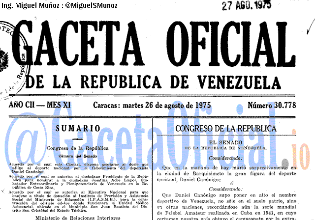 Gaceta Oficial 30778 del 26 Agosto 1975