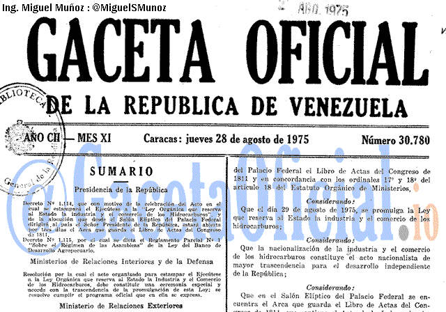 Gaceta Oficial 30780 del 28 Agosto 1975