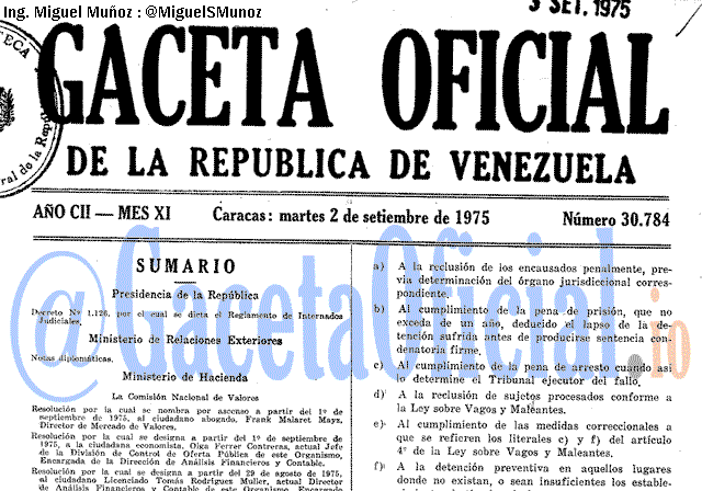 Gaceta Oficial 30784 del 2 Septiembre 1975