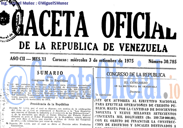 Gaceta Oficial 30785 del 3 Septiembre 1975
