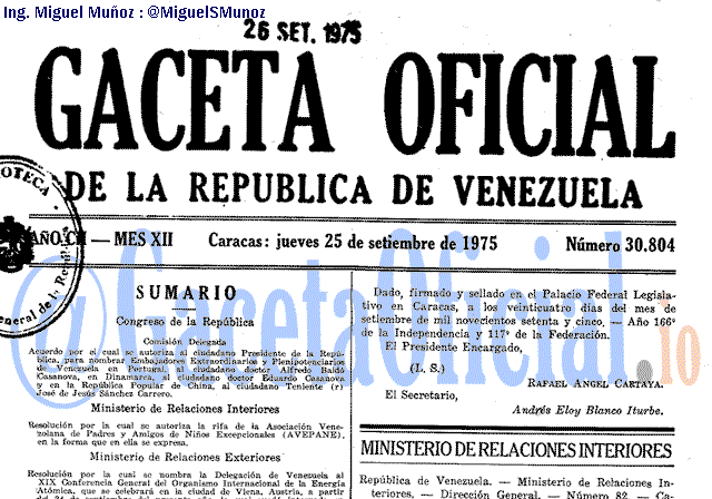 Gaceta Oficial 30804 del 25 Septiembre 1975