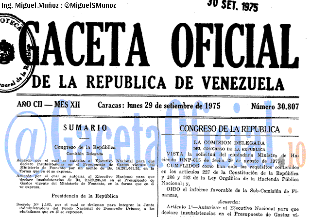 Gaceta Oficial 30807 del 29 Septiembre 1975