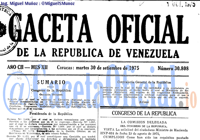 Gaceta Oficial 30808 del 30 Septiembre 1975