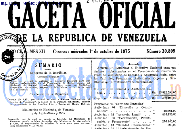 Gaceta Oficial 30809 del 1 Octubre 1975