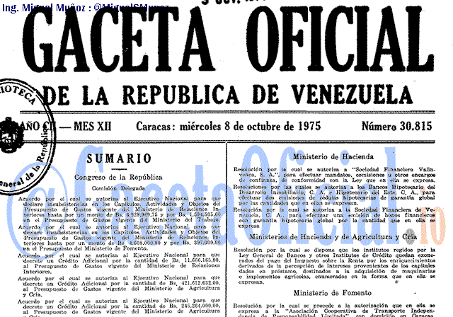 Gaceta Oficial 30815 del 8 Octubre 1975