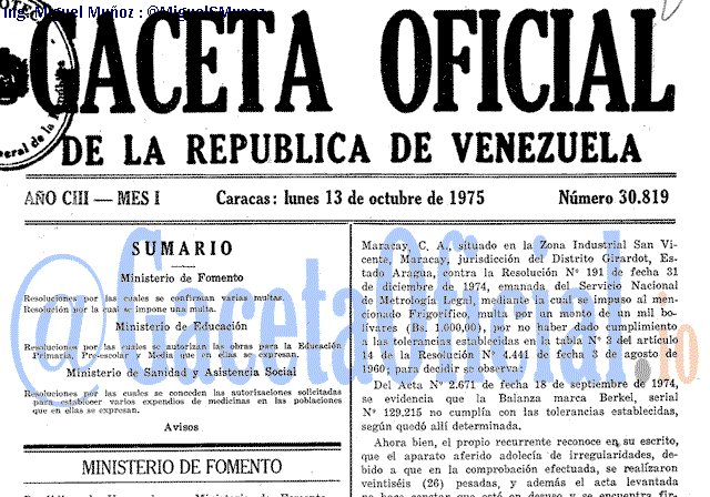 Gaceta Oficial 30819 del 13 Octubre 1975